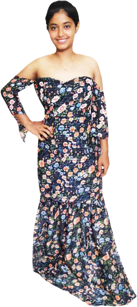 Off Shoulder Floral Patterned Artistic Beaded Embellishment