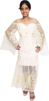 Gold Sheer Sleeves Embroidered With Sequin Decorative Beaded Evening Apparel