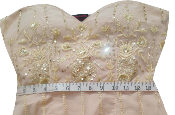 Gold Sheer Sleeves Embroidered With Sequin Decorative Beaded Evening Apparel