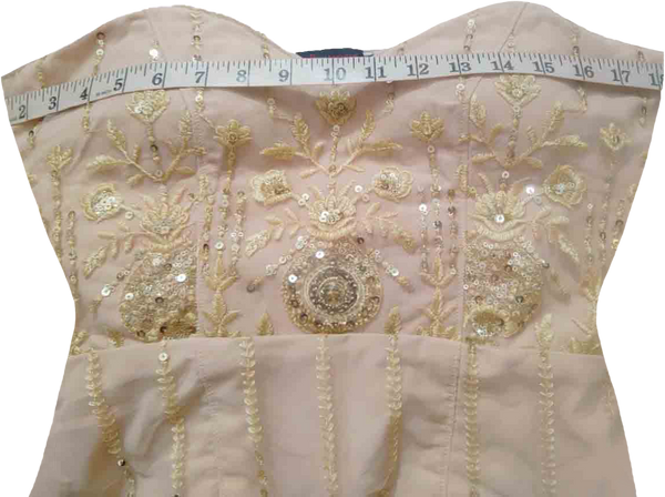 Gold Sheer Sleeves Embroidered With Sequin Decorative Beaded Evening Apparel