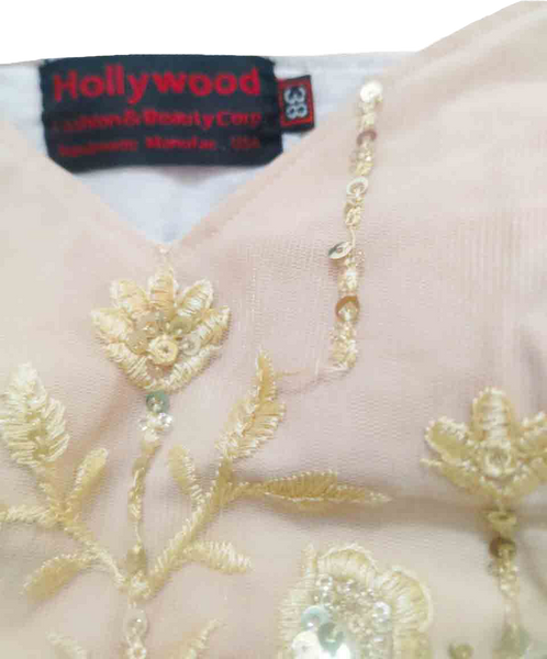 Gold Sheer Sleeves Embroidered With Sequin Decorative Beaded Evening Apparel