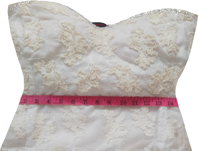 Off Shoulder White Floral Design Hans-Stitched Fancy Beaded Embellishment