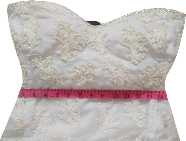 Off Shoulder White Floral Design Hans-Stitched Fancy Beaded Embellishment