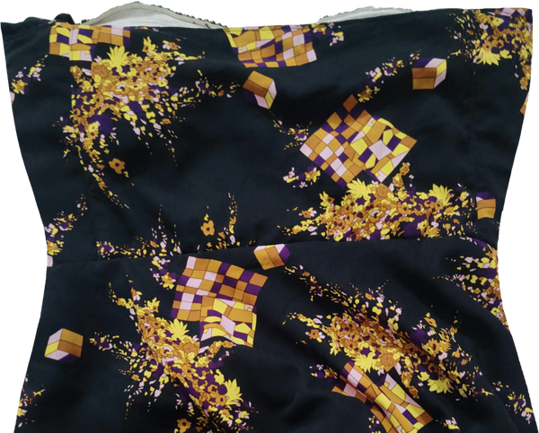 Off Shoulder Floral Gold & Purple Geometric Pattern Artistic Embellishment