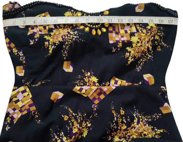 Off Shoulder Floral Gold & Purple Geometric Pattern Artistic Embellishment