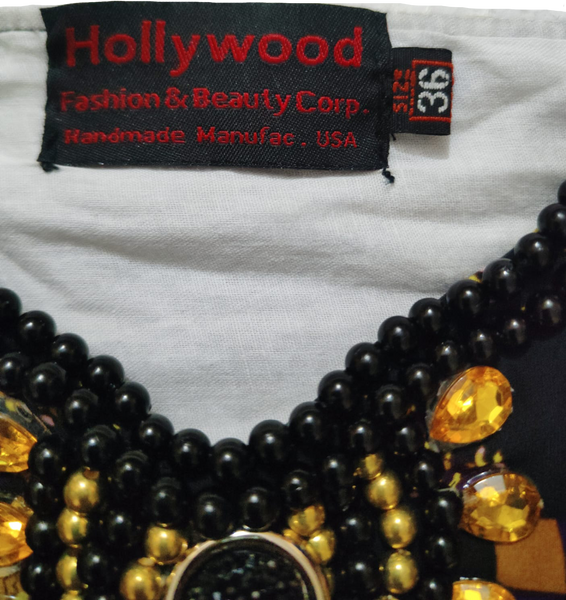 Off Shoulder Floral Gold & Purple Geometric Pattern Artistic Embellishment