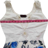 White Top Floral Blue Pearl Beaded Long Width Embellishment