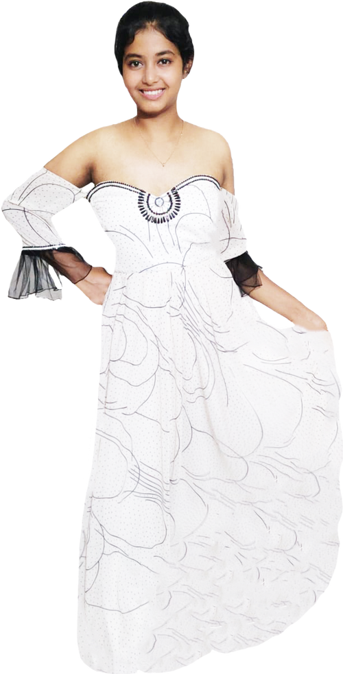 Off Shoulder Hand Stitched Artful Matching Black & White Beaded Decorative Handmade Flower