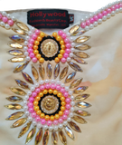 White Gould Pink Off Shoulder Fabulous Artificial Matxching Pearl Beaded Outfit.