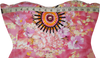 A woman wearing an off-shoulder pink gown Handmade beaded decorative with white patterns and beaded details.