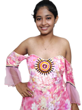 Printed Pink White Handstitched Beaded Gown