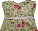 Off Shoulder Light Green Floral Design Fancy Hand Embroidered Beaded Dress