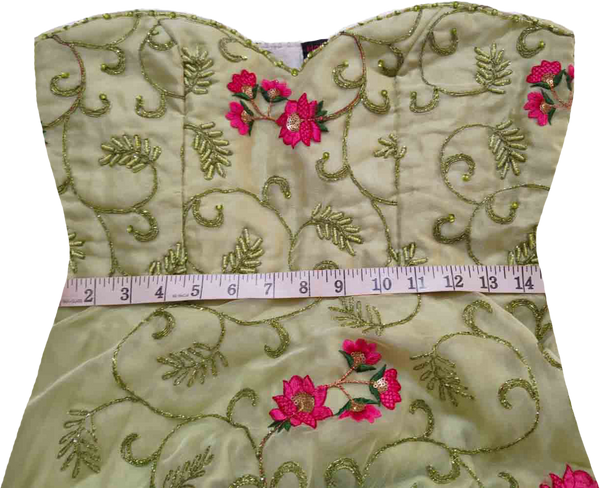 Off Shoulder Light Green Floral Design Fancy Hand Embroidered Beaded Dress