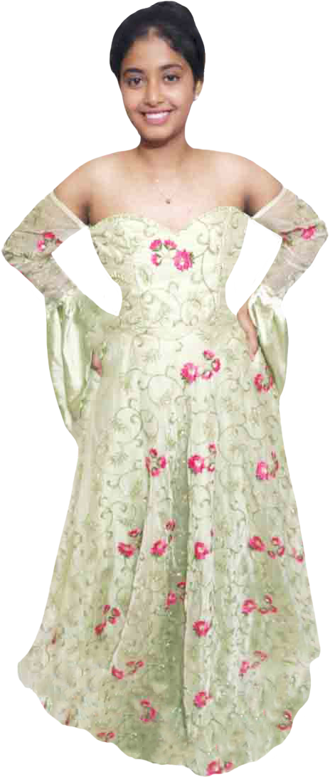 Off Shoulder Light Green Floral Design Fancy Hand Embroidered Beaded Dress