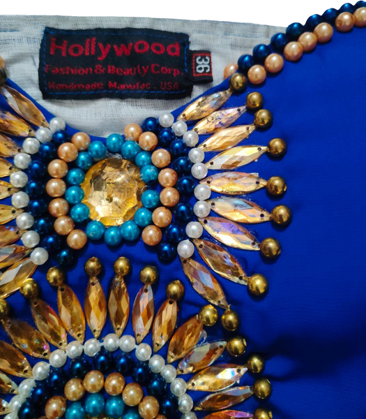 Off Shoulder Stone and Pearl Beded  Handmade-HandStiched Floral Decorative Embellishment