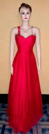 One Shoulder Crystal Beaded Silk Sateen Net Gown. Medium.