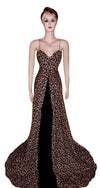 Sleeveless Black Brown Royal Gown. Medium