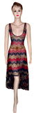 Deep U Neck Beaded Printed Dress. Medium.