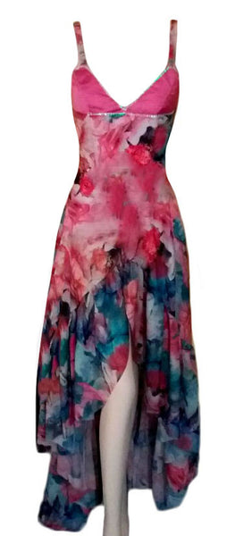 Multi Color Printed Sleeveless Silk Midi Dress. Medium