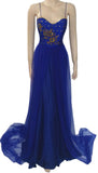 Sleeveless Beaded Blue Silk Gown. Small, Medium