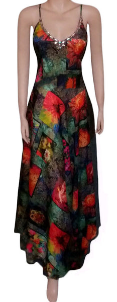 Multicolored Sleeveless Crystal Beaded Chiffon Dress Medium.