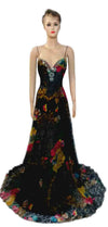 Artful Crystal & Pearl Beaded Sleeveless Floral Designer Gown. Medium