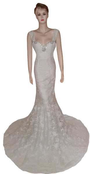 Artful Crystal & Pearl Beaded Wedding Gown. Medium