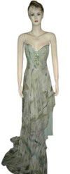 Sleeveless Crystal Beaded Printed Silk Gown. Medium