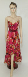 Sleeveless Crystal & Pearl Beaded Printed Silk Dress. Medium