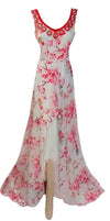 Sleeveless Crystal Beaded Floral Gown. Medium