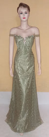 Off Shoulder Crystal Beaded Katan Silk Gown. Medium