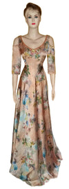 U Neck Crystal Beaded Silk Gown. Medium