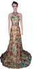 Sleeveless Diamond & Pearl Beaded Printed Chiffon Gown. Medium