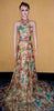 Sleeveless Diamond & Pearl Beaded Printed Chiffon Gown. Medium