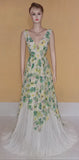 Crystal Beaded Printed Sateen Chiffon Gown. Medium