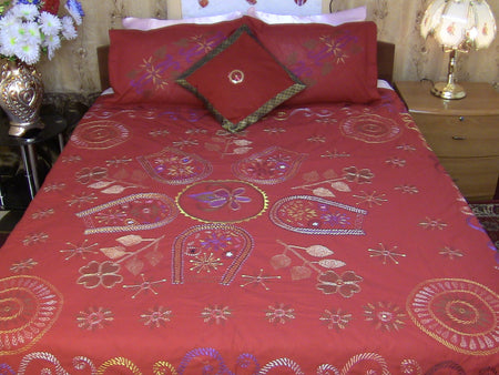 Hand Embroidered Applique Designer Bedspread Coverlet Set (On order)