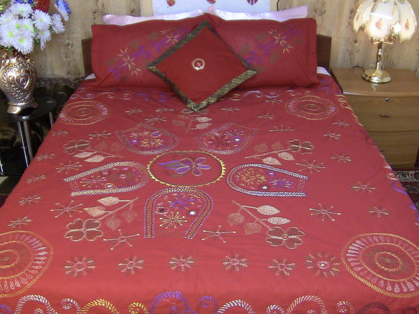 Hand Embroidered Designer Bedspread Coverlet Set. Queen. Gift or Save for your Family.