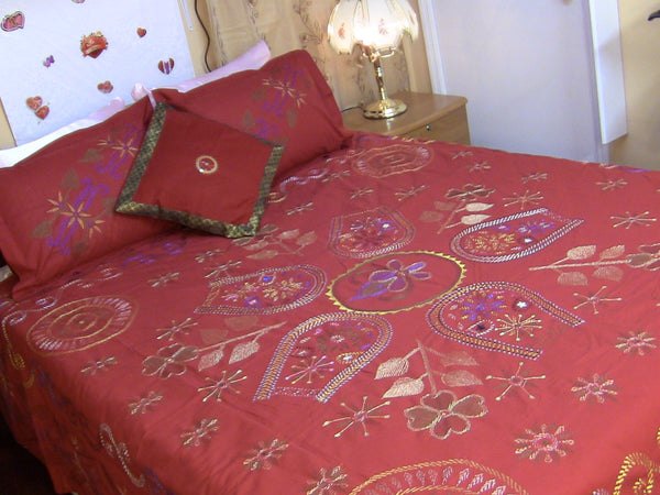 Hand Embroidered Designer Bedspread Coverlet Set. Queen. Gift or Save for your Family.