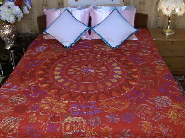 Hand Embroidered Designer Bedspread Coverlet Set. Queen. Gift or Save for your Family.