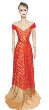 Crystal Beaded Belt Katan Silk Net Gown. Medium