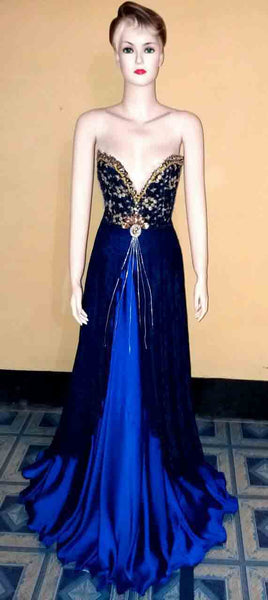 Sleeveless Crystal Beaded Silk Katan Net Gown. Medium