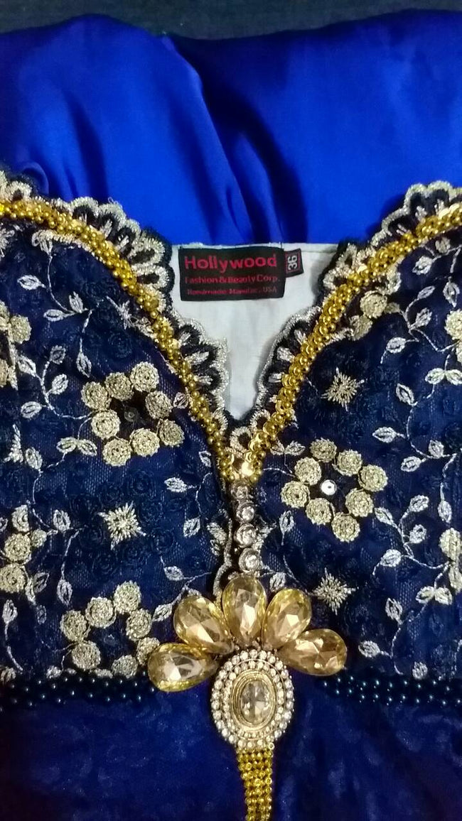 Hand Stitched Crystal Beaded Designer Royal Gown. Medium.