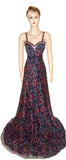 Sleeveless Crystal & pearl Beaded Multicolored Chiffon Gown. Medium