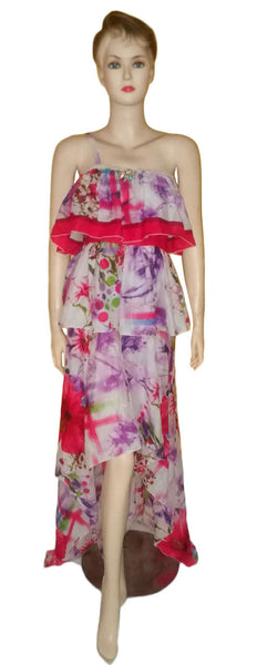 Sleeveless Printed Designer Silk Gown. Medium