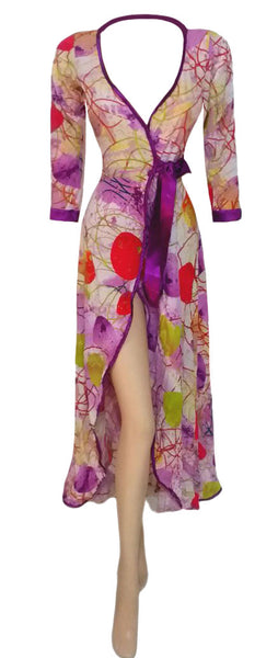 Off Shoulder Multicolored Printed Linen Gown. Medium