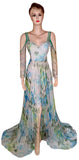 Crystal & Pearl Beaded Printed Tissue Silk Gown. Medium