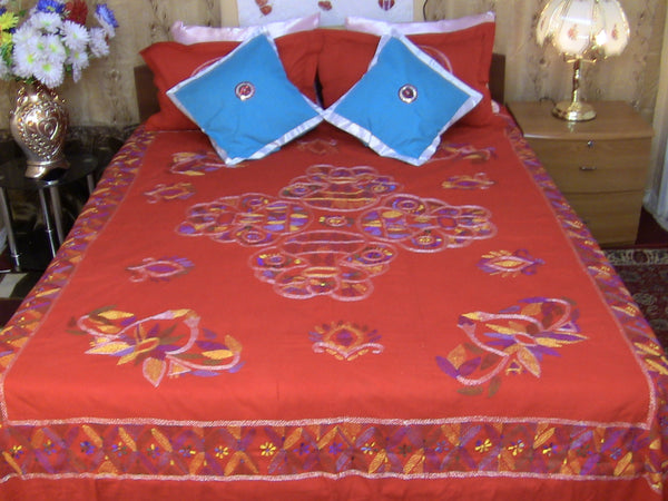 Hand Embroidered Needle Work Bedspread Coverlet Set. Gift Or Save for Family. Queen / King