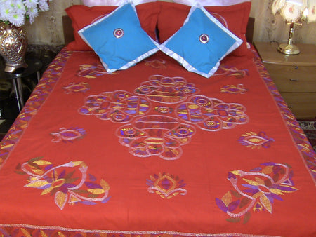 Hand Embroidered Applique Designer Bedspread Coverlet Set (On order)