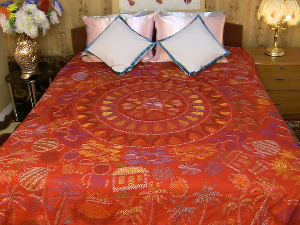 Hand Embroidered Special Days Designer Bedspread Coverlet / Quilt  Set. Queen / King.  Gift or Save for Grandchildren.