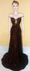 Off Shoulder Artful Crystal Beaded Royal Katan Net Gown. Medium
